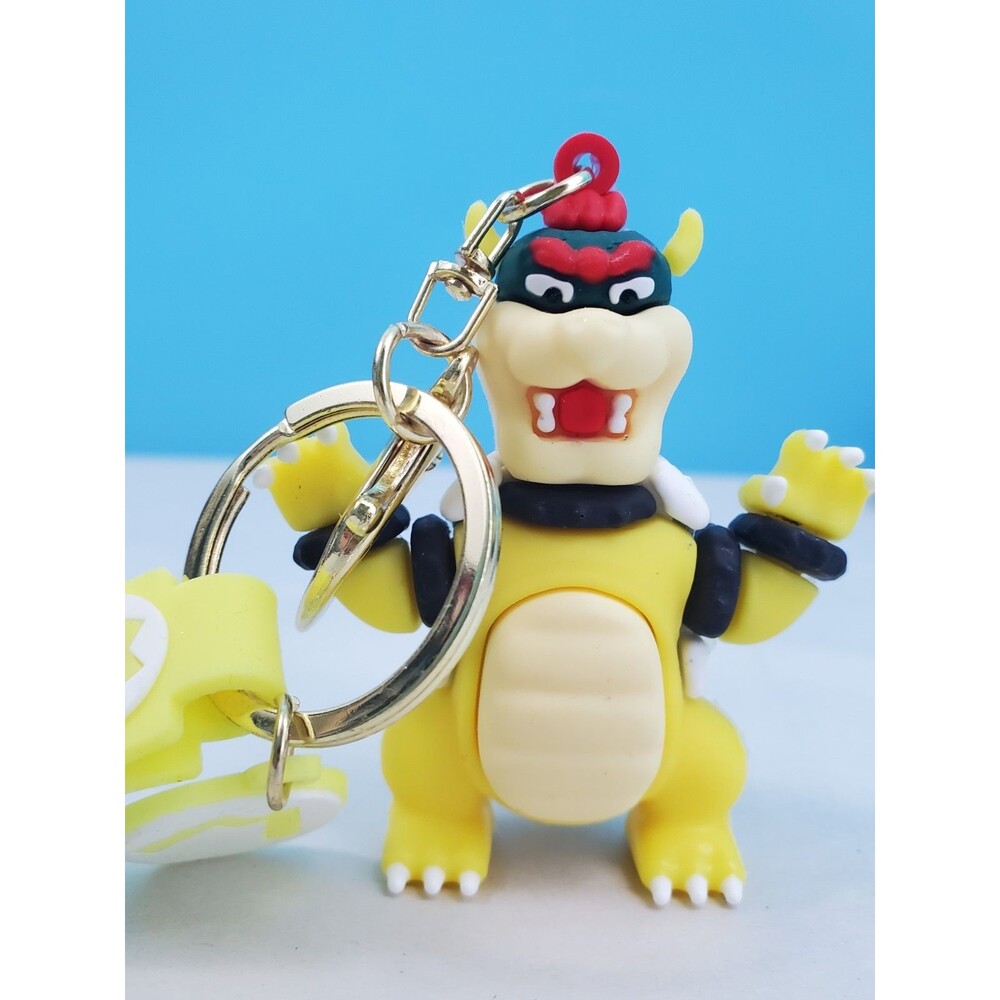 Super Mario Bros Bowser 3D Silicone Figure Keychain Bag Clip Yellow Wrist Strap